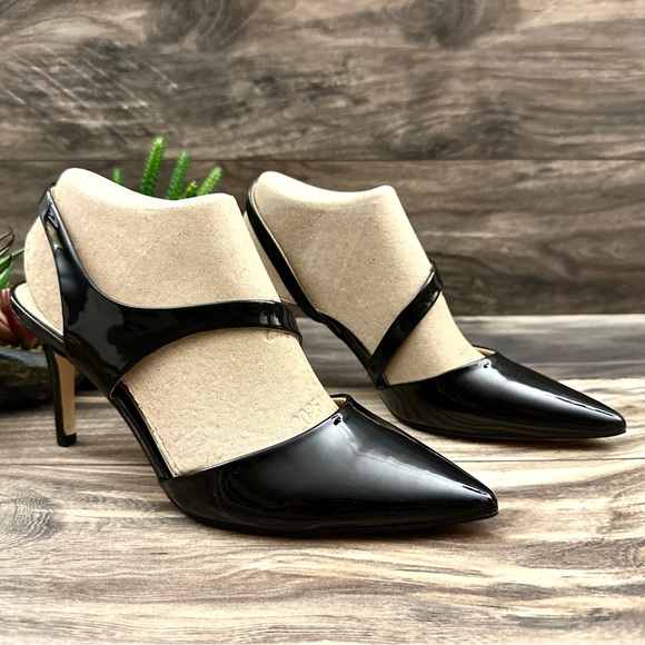 NIB Calvin Klein Geena2 Asymmetrical Strap Slip On Black Patent Pump Heels 8M - Picture 5 of 12